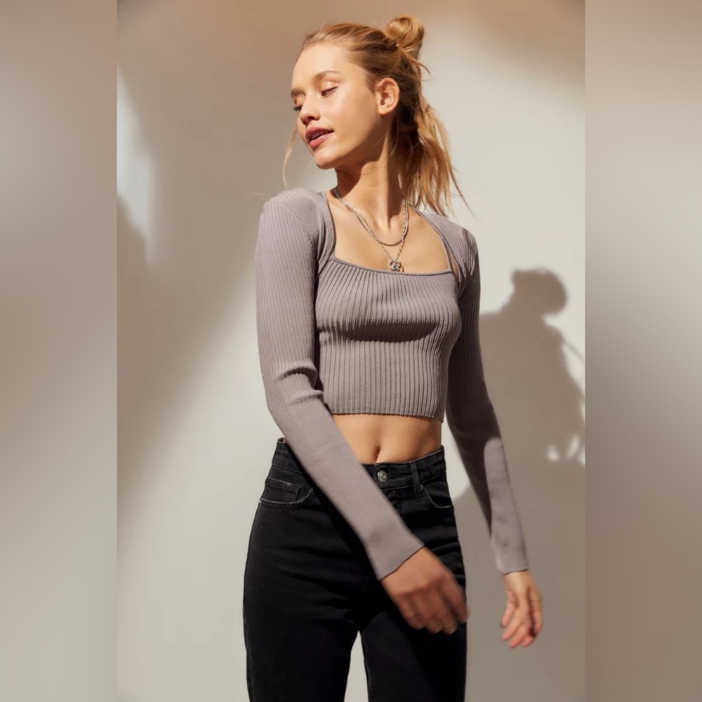 Urban Outfitters Rosita Ribbed Long Sleeve Shrug